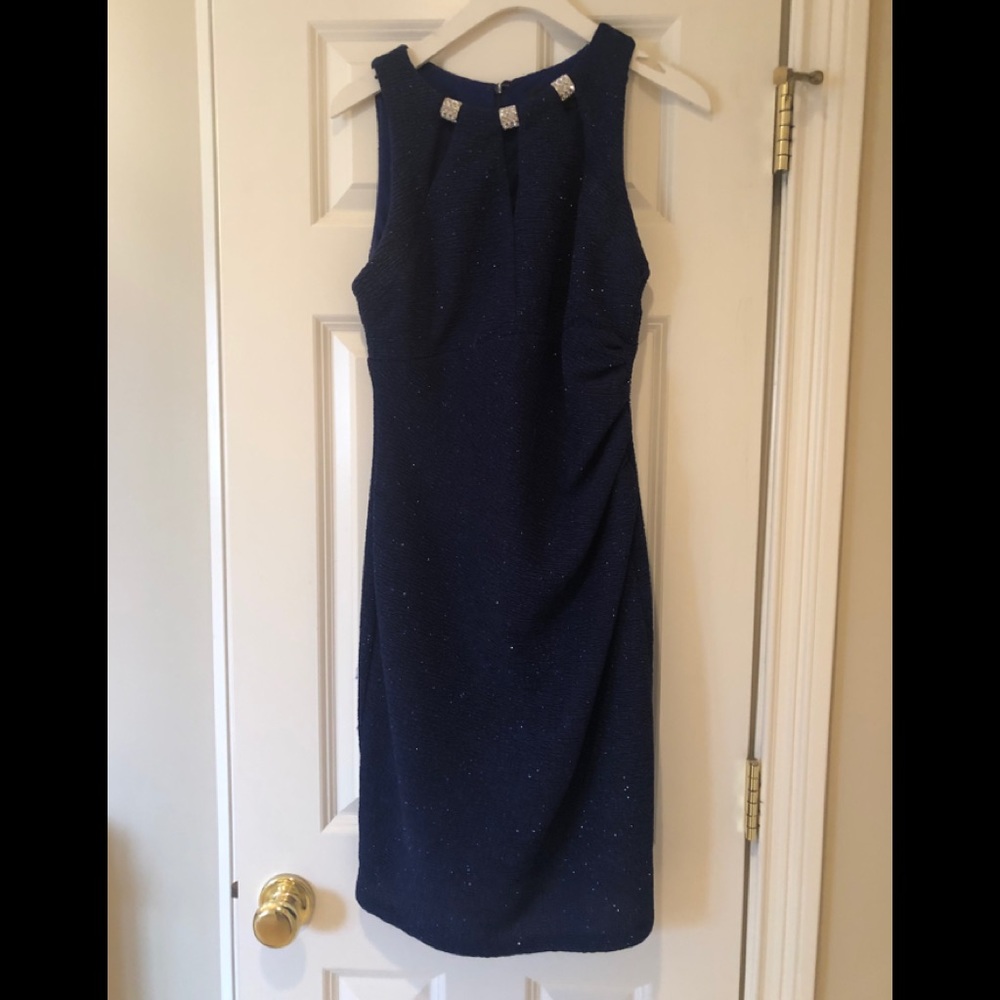 Betsy and Adam Navy Sparkle Knee Above Knee Dress